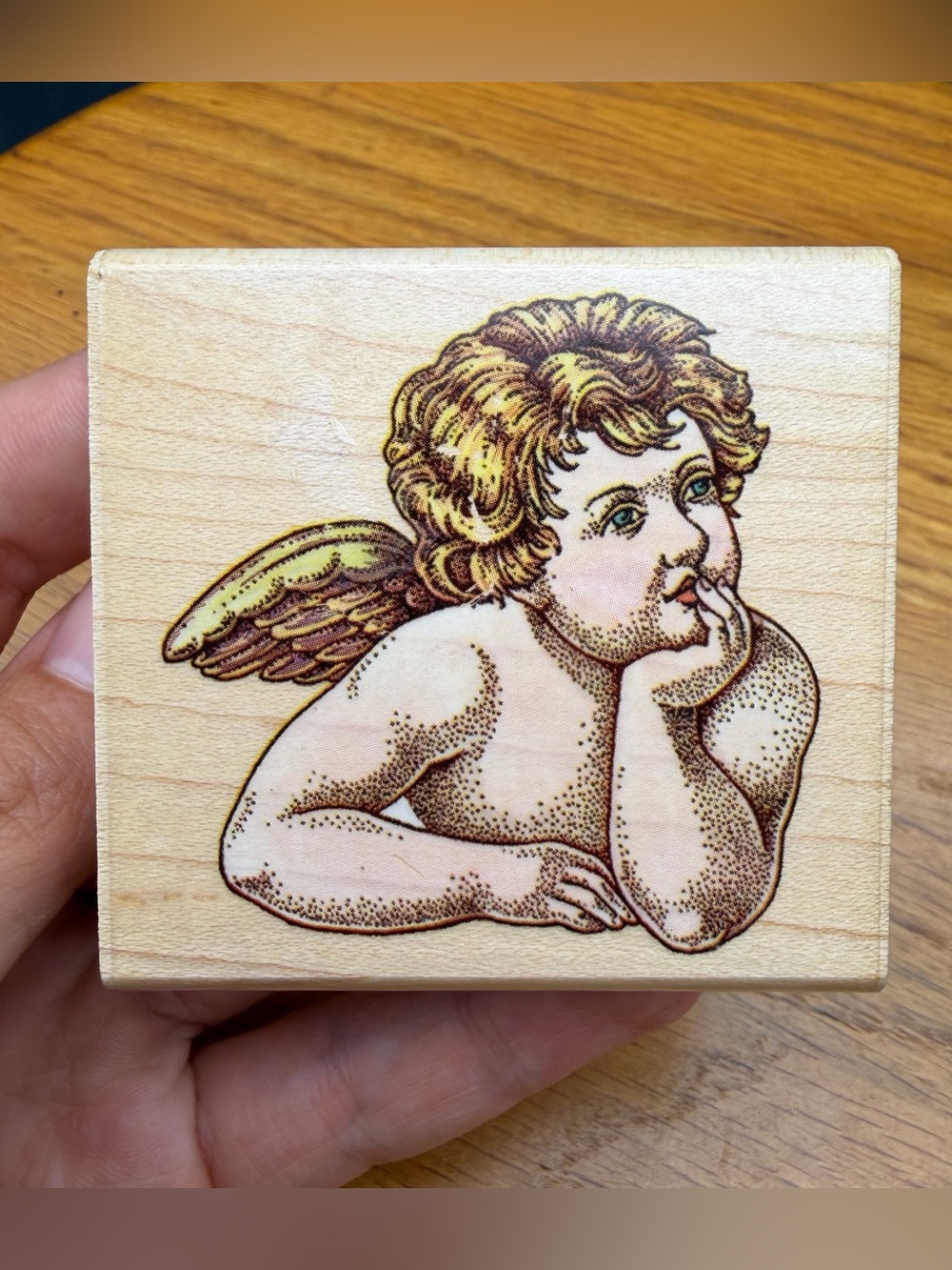 Vtg 1995 Rubber Stampede Daydreaming Angel Cherub Wood Rubber Stamp Cynthia Hart